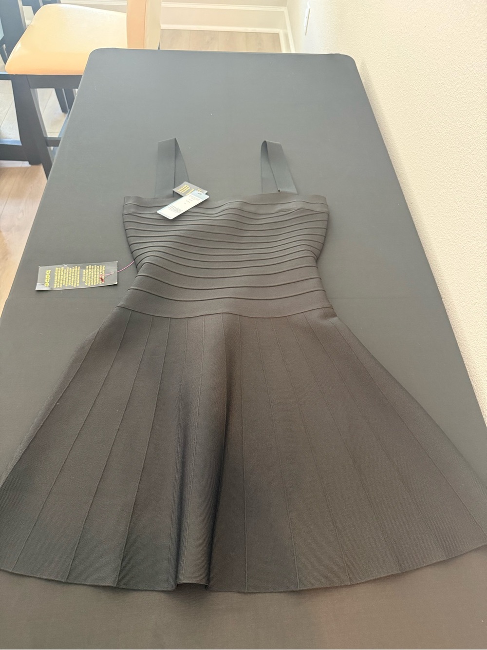 bebe Black Ribbed Fit-and-Flare Mini Dress